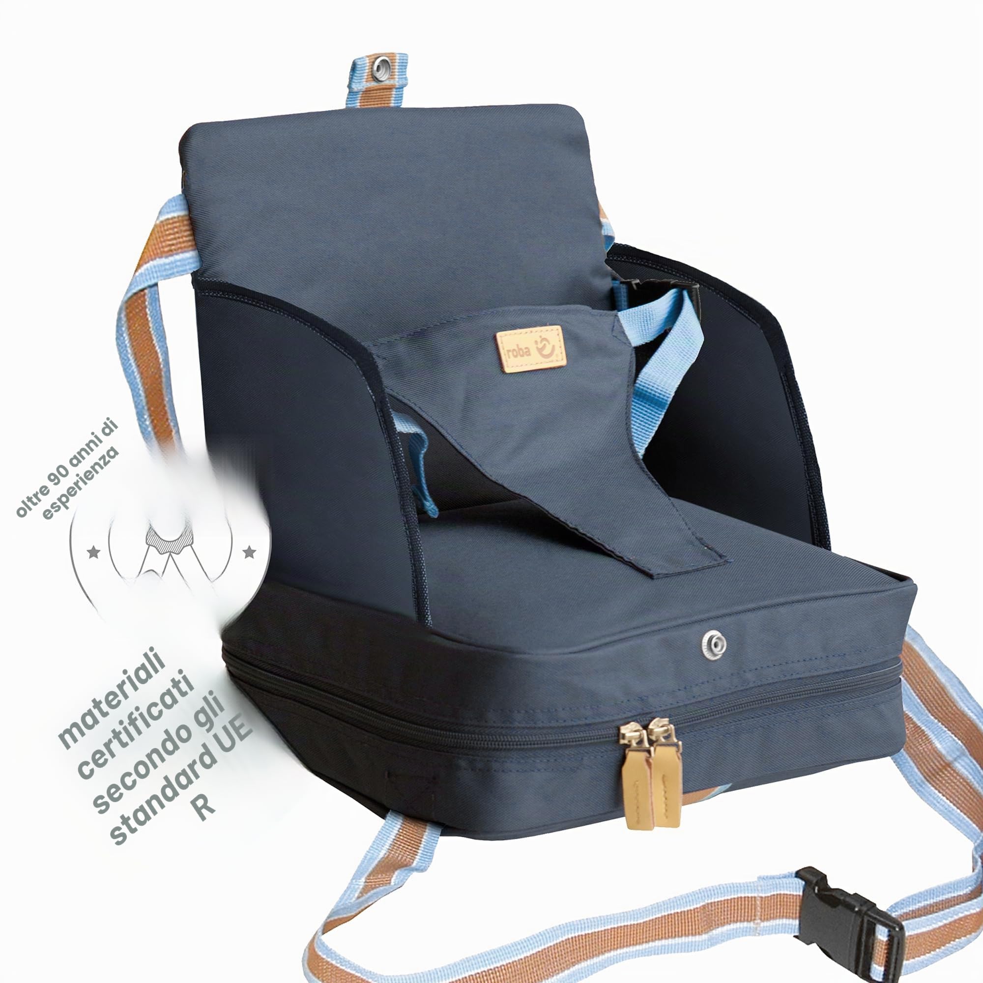 roba Booster Seat Seggiolino Gonfiabile per Bambini, Parti Laterali Rialzate, Leggero, Trasportabile, Blu Scuro
