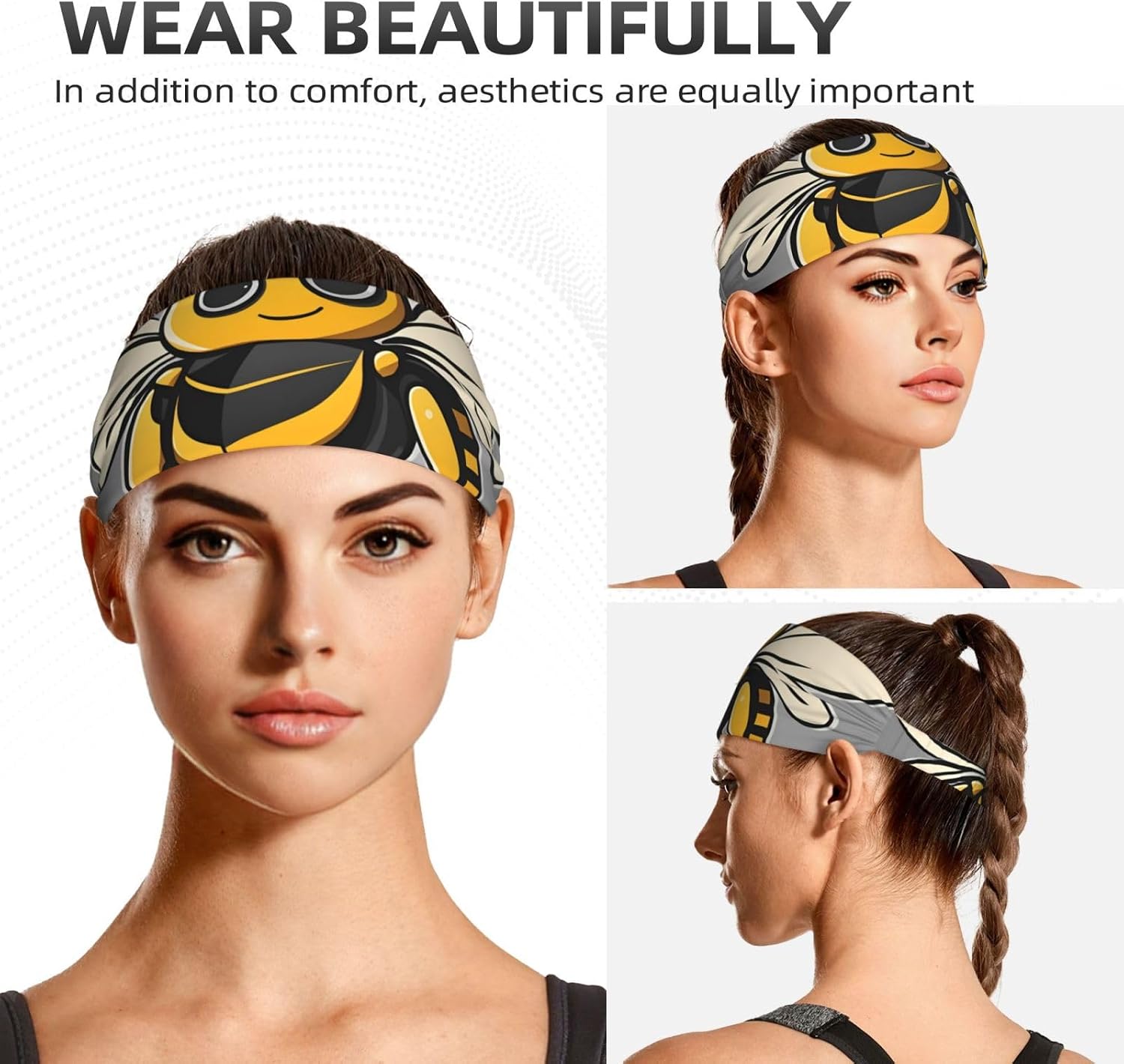 Cute Yellow Bee Elastic Exercise Headband for Sports & Workouts