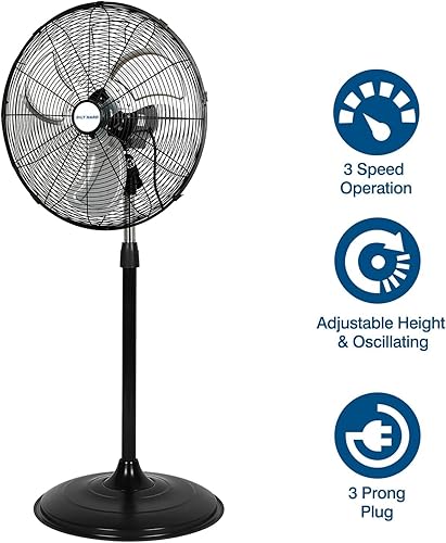 Miniatura 4 de BILT HARD Ventilador de pedestal de alta velocidad de 20 pulgadas, ventilador de pie oscilante industrial de 3 velocidades 5200 CFM, ventilador de