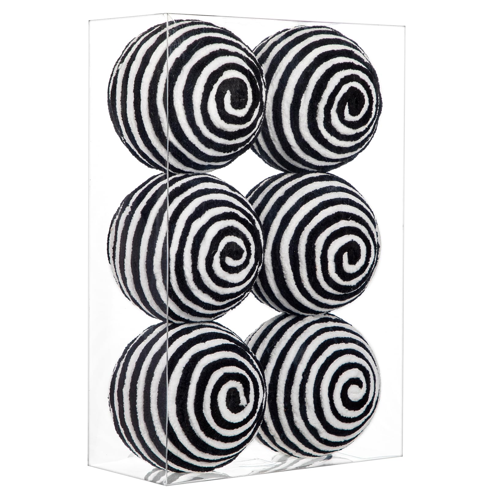 Photo 1 of Briful 3.94'' Black and White Christmas Yarn Balls Ornament Set, 6PCS Large Decorative Xmas Tree Hanging Ornament with Strings for Christmas Halloween Bowl Vase Filler Tiered Tray Table Decor