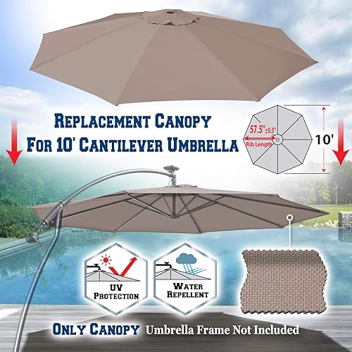 Miniatura 5 de BenefitUSA Cubierta de toldo de repuesto para sombrilla de patio voladizo de 10 pies (marrón)