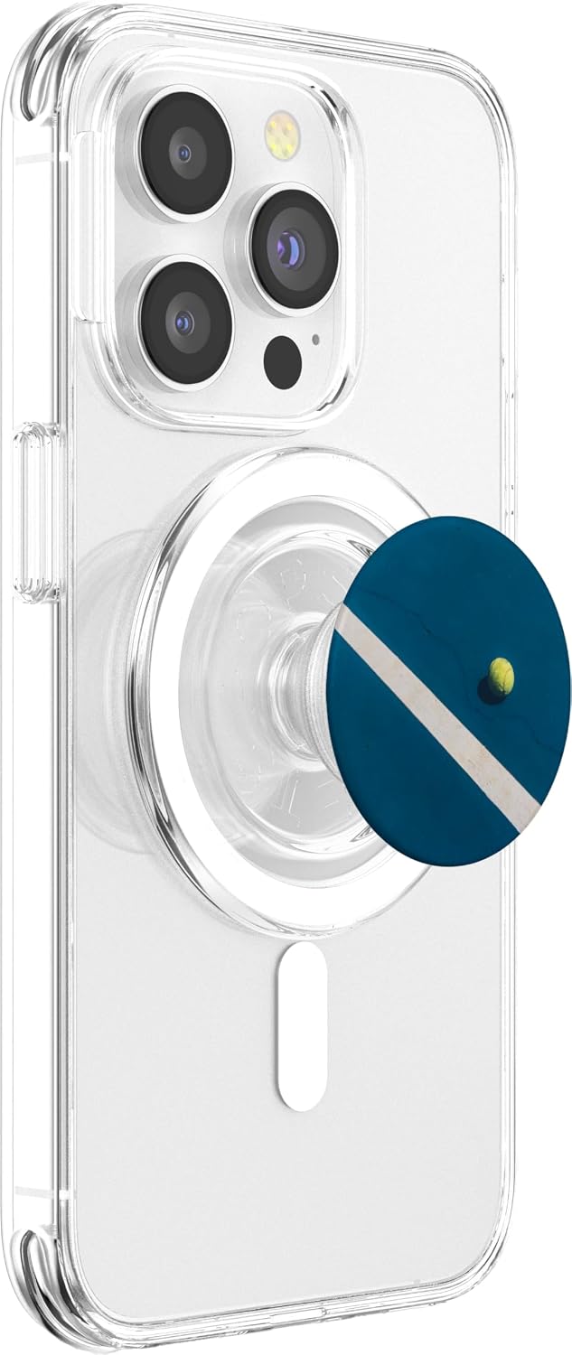 Blue Tennis Court - Retro Style Tennis Racket Ball Graphic PopSockets MagSafe PopGrip for iPhone