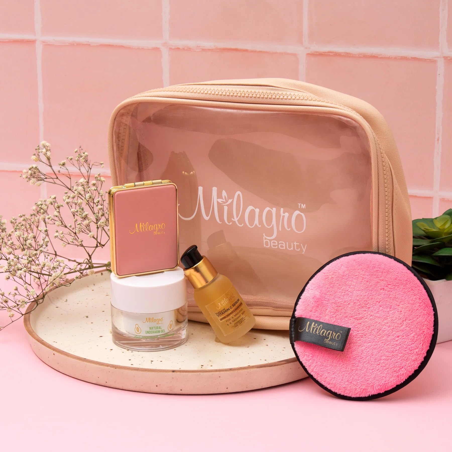 Milagro Beauty Cosmetic Organizer Makeup Bag | Portable Travel Pouch for Brushes, Toiletries, & Cosmetics Items | Double Zipper, Clear Window Grooming Kit & Makeup Storage (24x19x6cm) 1