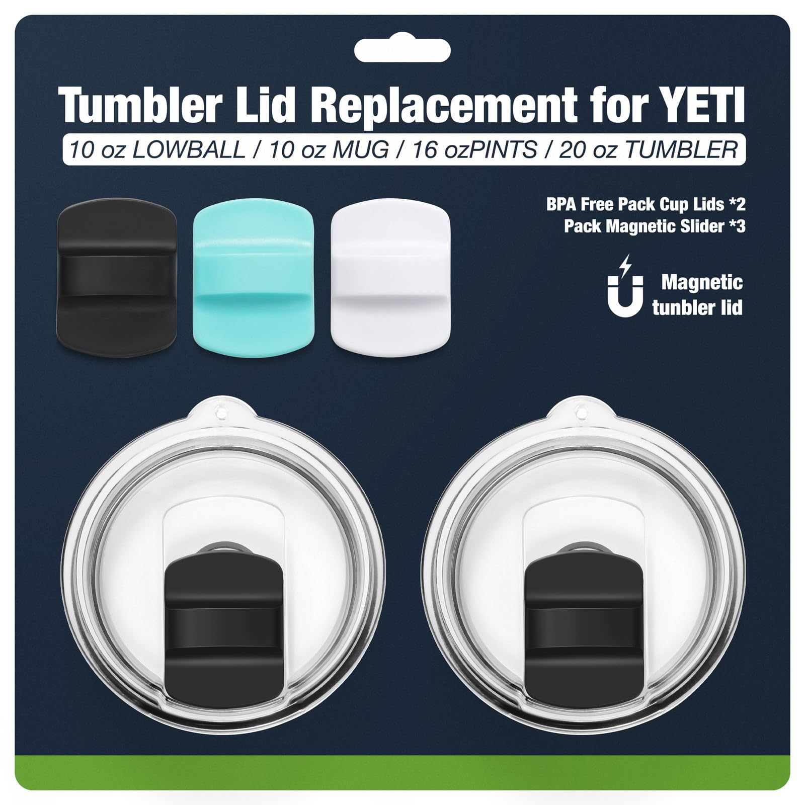 Amazon.com | 20 oz 591 ml Tumbler Lids,Magnetic Tumbler Lid Replacement for  YETI,BPA Free 2 Pack Black Tumbler Lids & 3 Pack Magnetic Slider: Tumblers  & Water Glasses