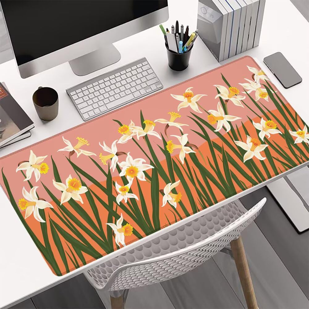Alfombrilla Ratón, Alfombrilla Gaming Rosa XXL 1200x600x3mm, Extendida Base de Antideslizante Caucho Mouse Pad Flor, Protector Escritorio con Bordes Cosidos, Mejora la precisión y la Velocidad B-2