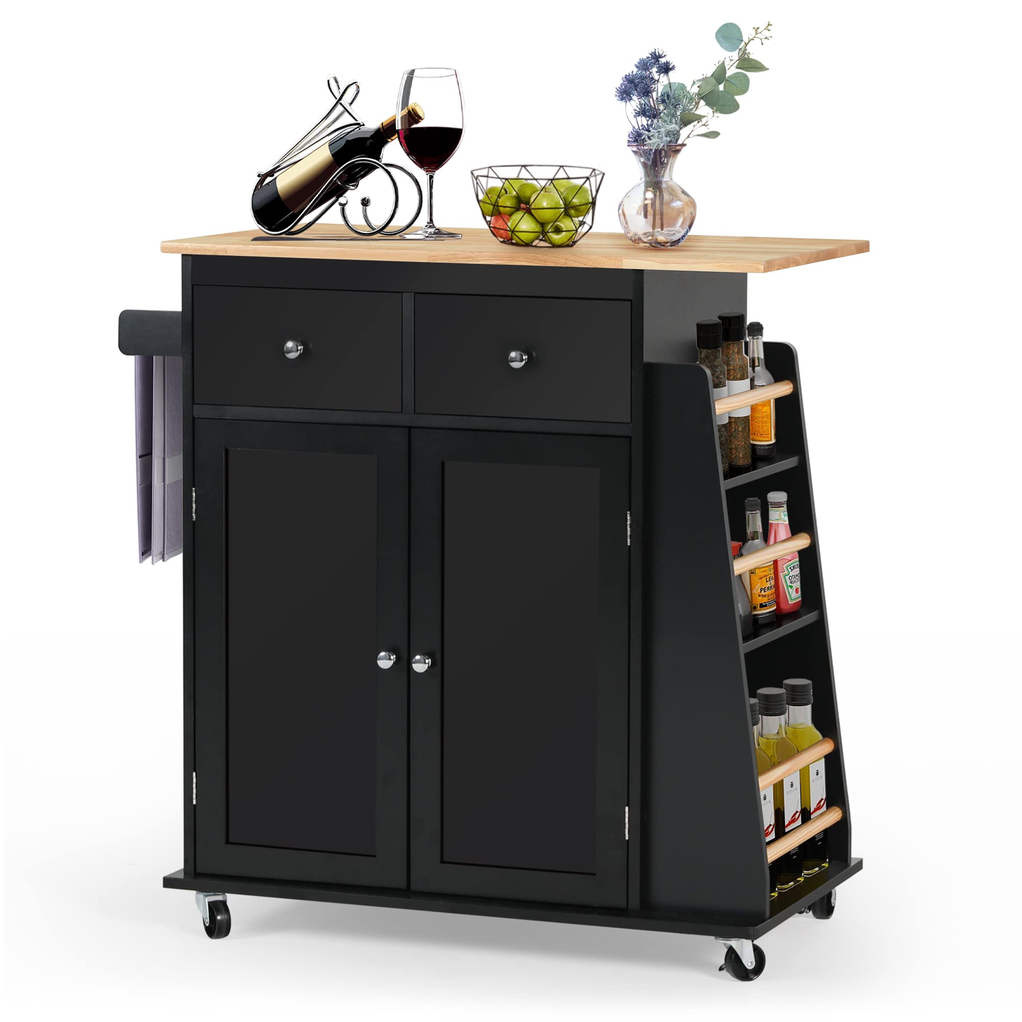 Buy Kitchen Island on Wheels, Black Kitchen Island Cart with Storage