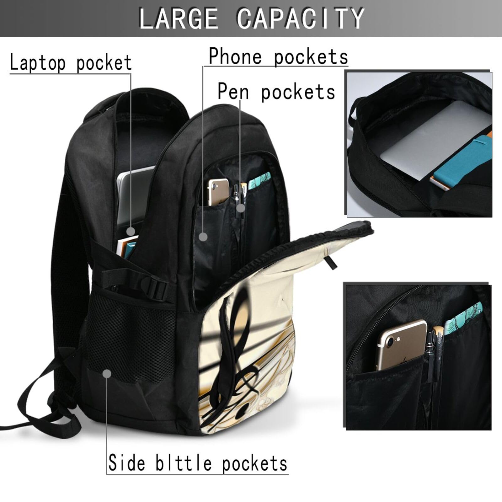 InOmak Musiknote, Reiserucksack, Freizeitrucksack, Schulrucksack, Laptop-Rucksack für Damen und Herren