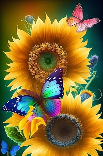 Miniatura 1 de ZKOPAVS Kits de pintura de diamantes por números, girasoles y mariposas para adultos y niños, bordado de diamantes de imitación para decoración de