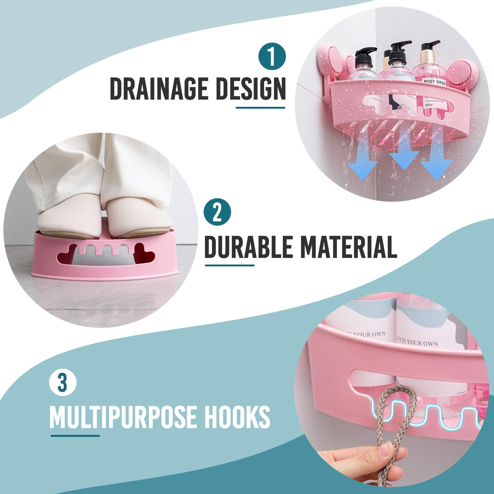 TAILI Shower Corner Shelves 2 Pack Corner Shower Caddy Suction Bathroom Shelf Small Bathroom Storage Triangle Shelf for Shampoo Conditioner Plastic Kitchen Accessories for Kitchen Drill-Free - Image 4