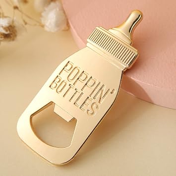 Pack of 24 Bottle Openers Baby Shower Favors, Gifts, Decorations, or Souvenir for Guest With Gift Boxes, Poppin Bottle Design for Baby Boys or Girls (White)