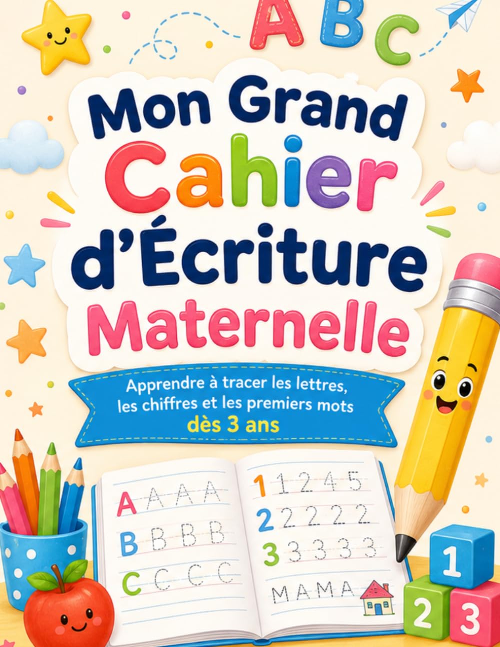 Mon Cahier d’Écriture Maternelle: Apprendre à tracer les lettres, les chiffres et les premiers mots dès 3 ans