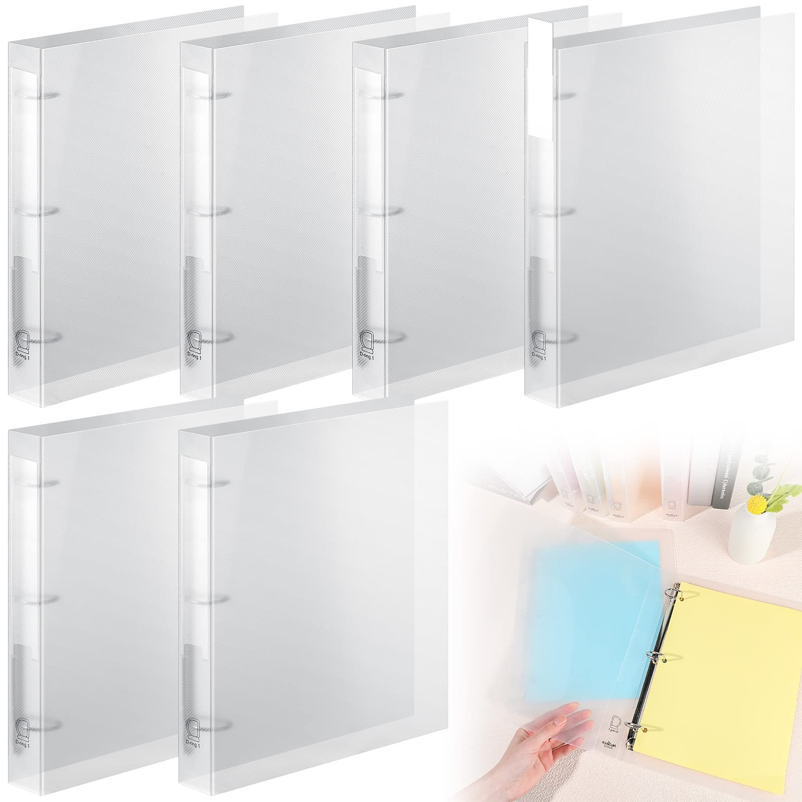 Crtiin Lot de 6 couvertures en plastique transparent à 3 anneaux avec fermeture à bouton-pression rechargeable pour cahiers à 3 anneaux D/O, cadeaux pour enseignants, étudiants, (anneau D, 2,5 cm)