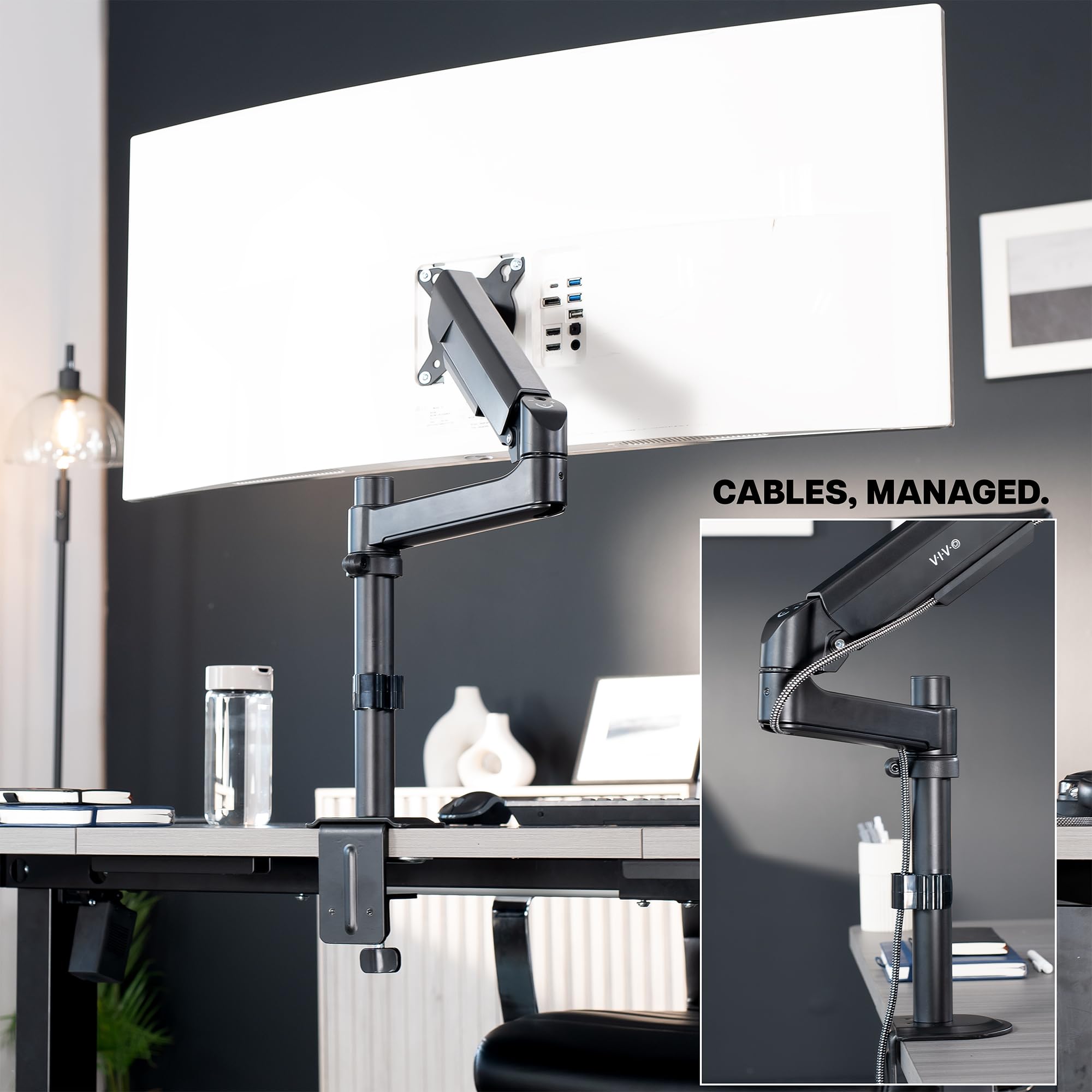 VIVO Supporto da scrivania con braccio a molla pneumatica articolato per impieghi gravosi e standard, adatto a schermi ultrawide standard e grandi fino a 35" con VESA massimo 200 x 100, STAND-V101H