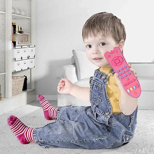 Miniatura 9 de Juguete de control remoto de TV para bebés con luz y sonido, juguete de control remoto realista para niños con inglés, francés, español 3 idiomas,