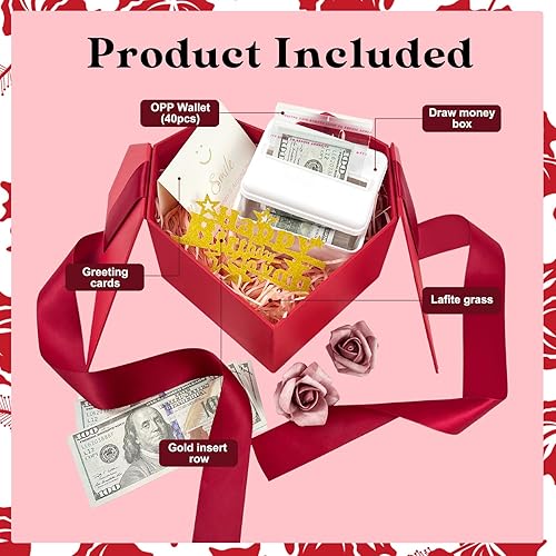 Miniatura 10 de Caja de dinero para regalo en efectivo, caja de regalo para dinero en efectivo, ideas rosadas, caja de regalo con tarjeta y cinta, regalo sorpresa,