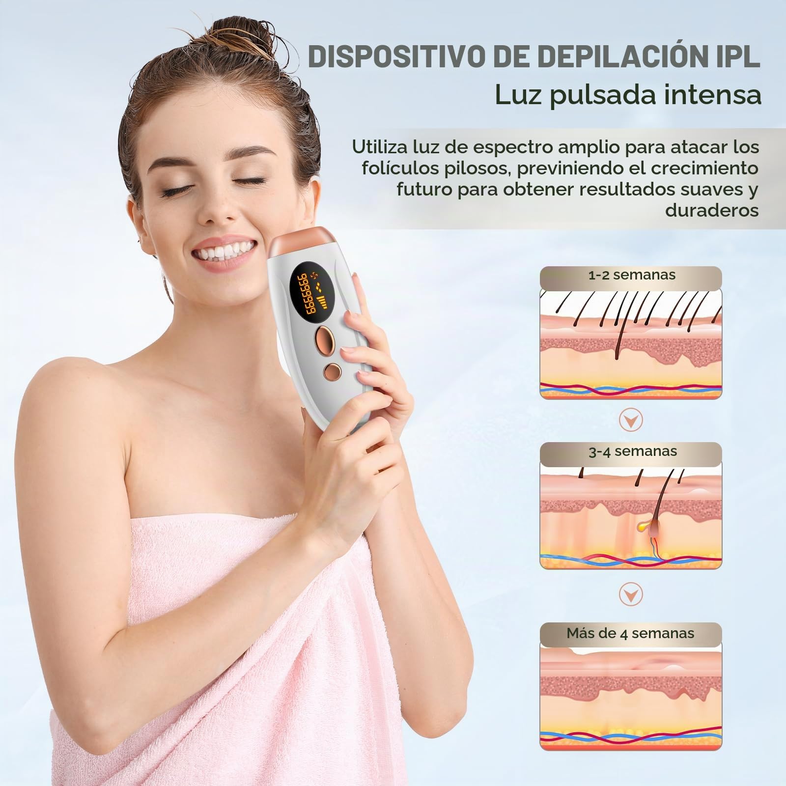 Depiladora IPL Laser con Función de Enfriamiento, 999,999 Flashes, 5 Niveles de Energía, Depilación Permanente para Hombres y Mujeres, Depiladora Luz Pulsada Para Piernas, Bikini, Axilas, Cara
