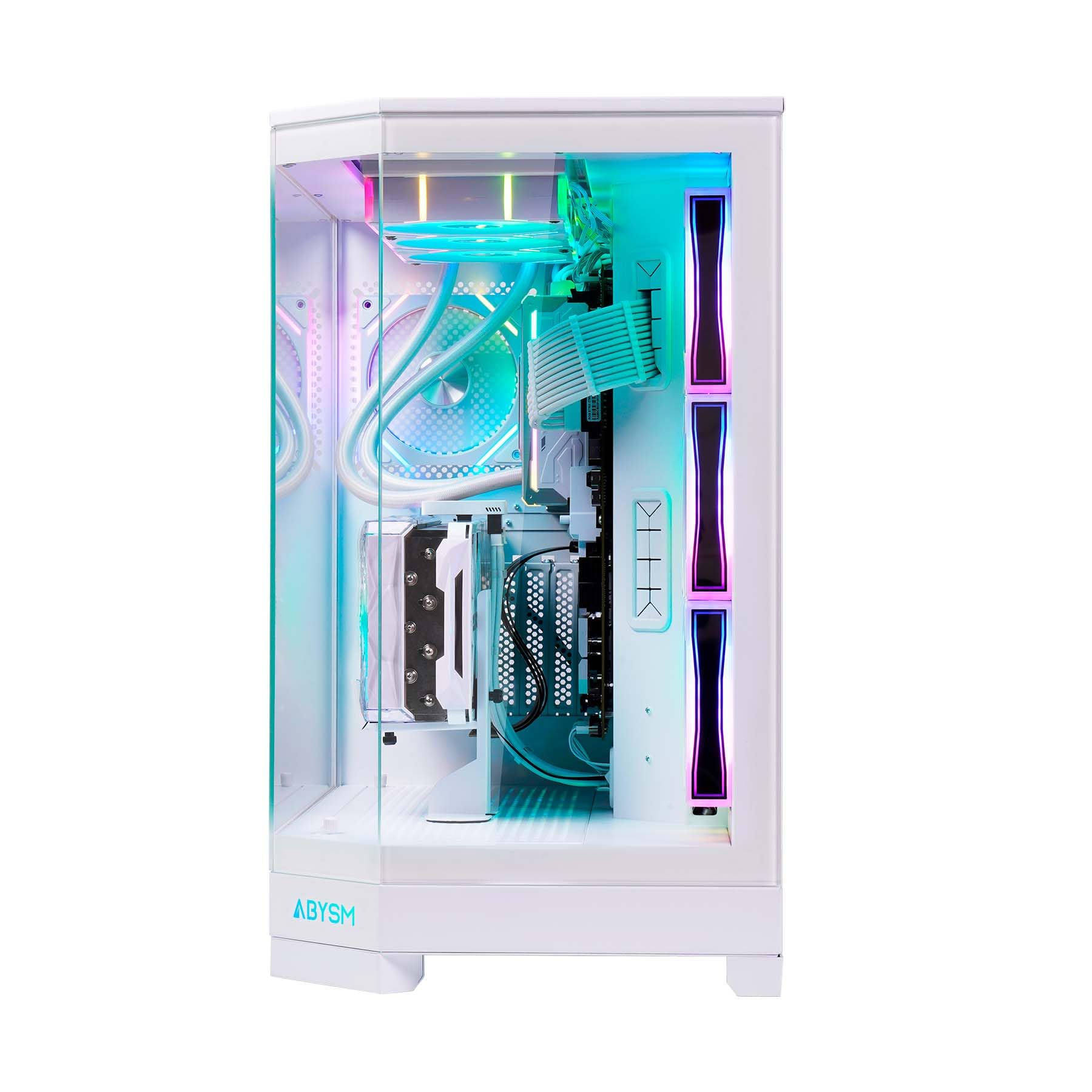 ABYSM Gaming Case PC Gamer Danube SAVA H600 White E-ATX con 3 pannelli in vetro temperato, 4 ventole ARGB da 120 mm, controller, supporto per GPU e cavo riser PCIe 4.0 16x