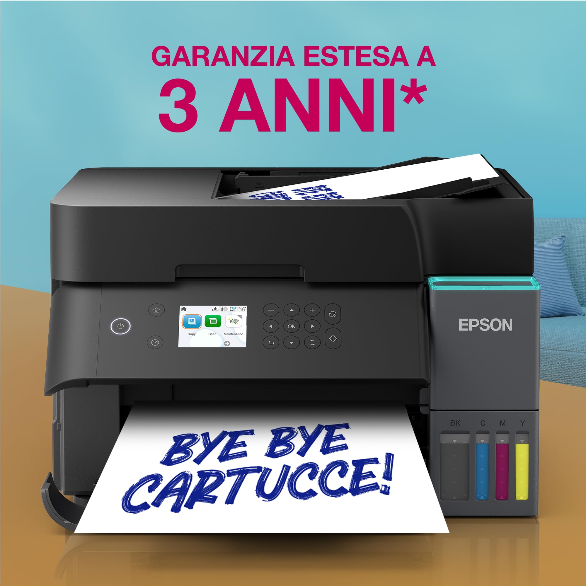 Epson EcoTank ET-3950 Stampante A4 Wi-Fi Fronte/Retro Stampa Copia Scansione Display LCD 6.1 cm ADF 30 Fogli 3 Anni Inchiostro Inclusi