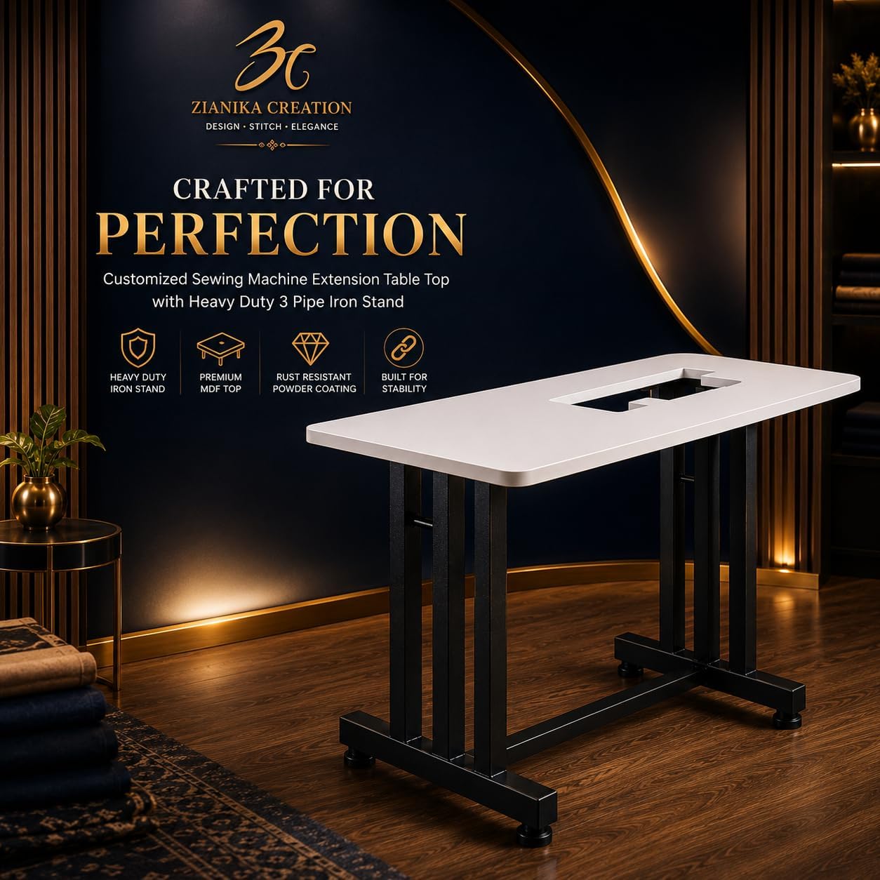 Extension Table Top with Stand for Sewing Machines, Iron, Metal, Laminated Wood, Powder Coated Finish, White & Brown, Compatible with Usha Janome Allure DLX — Amazon image 8