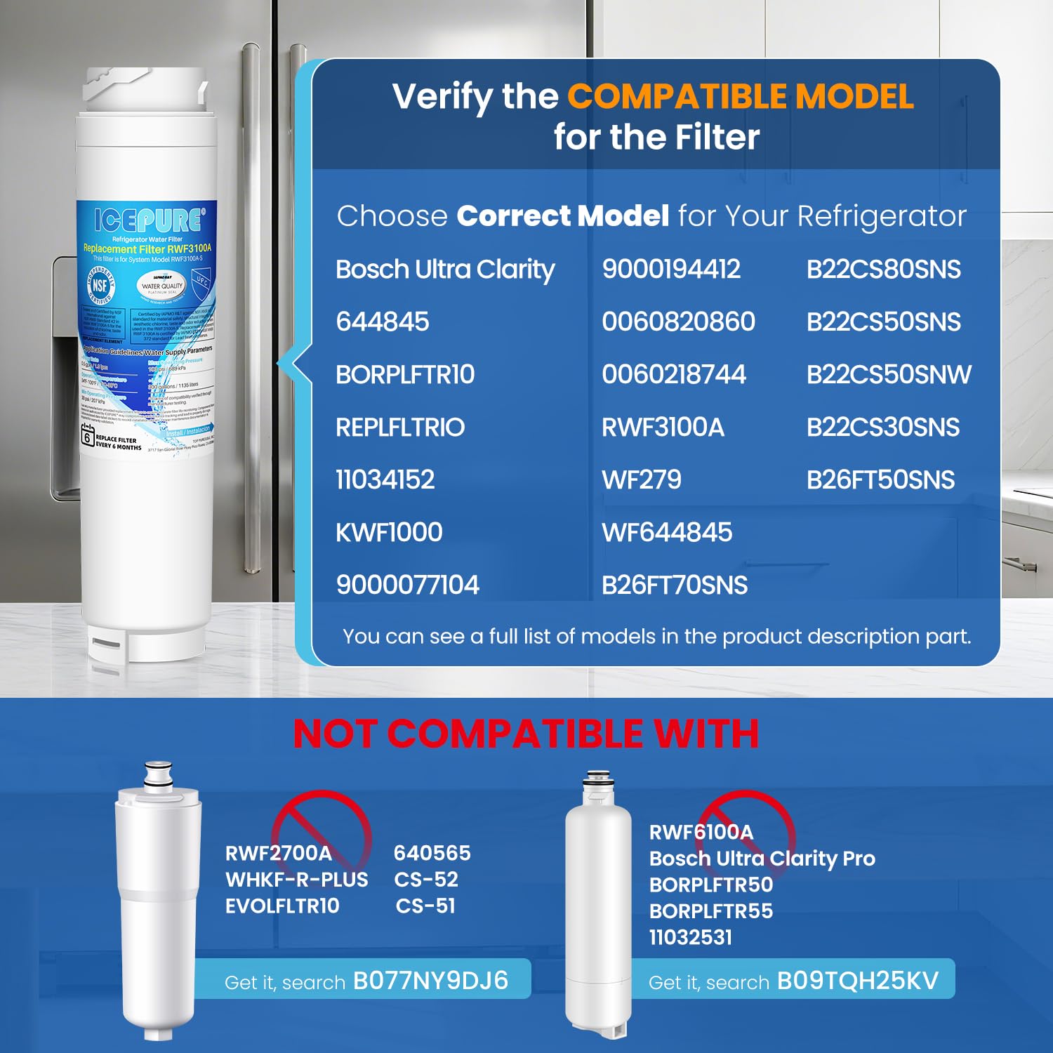3x AquaHouse filtre à eau compatible pour Bosch Ultra Clarity 644845, Neff, Siemens, Miele