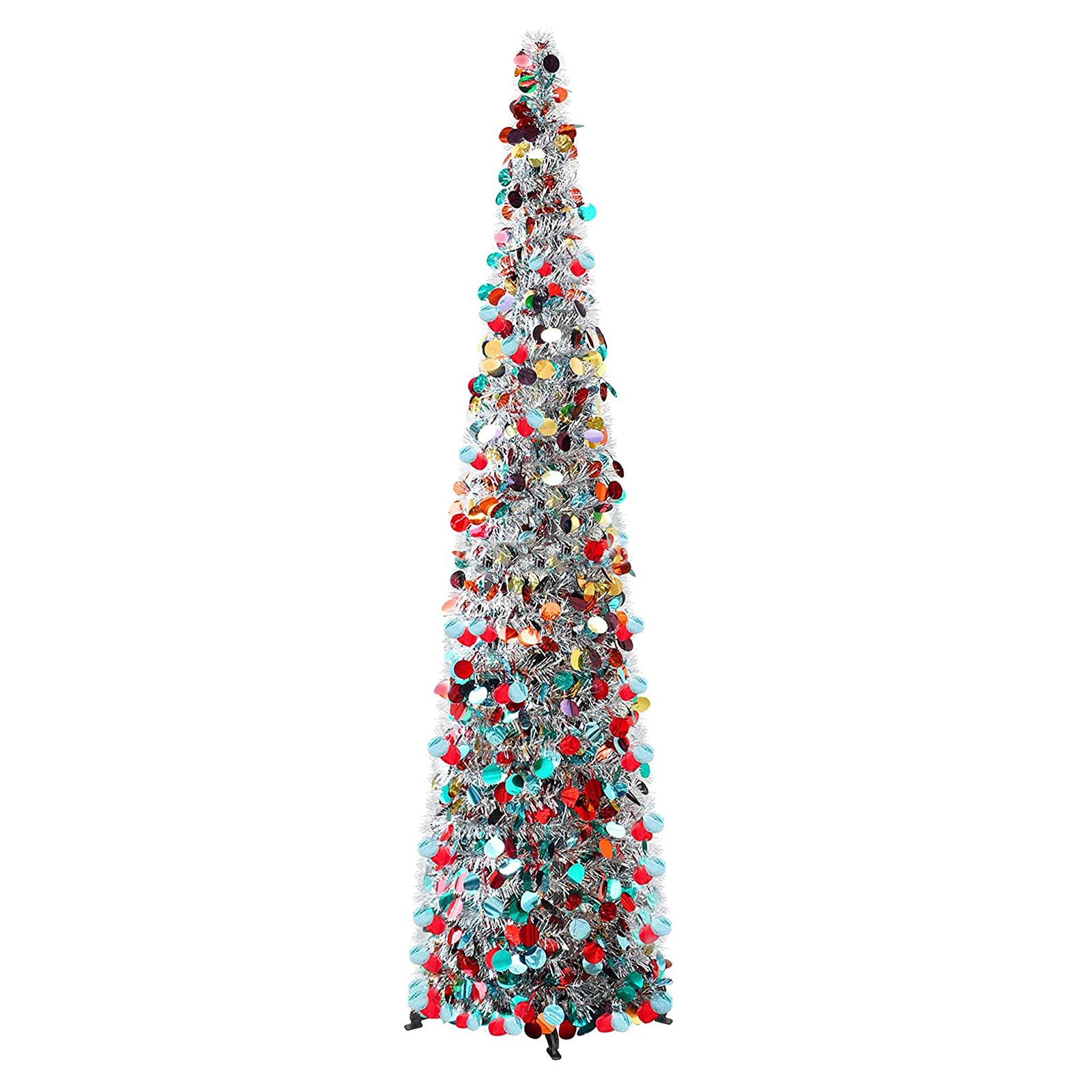 QYLJZB 5Ft Collapsible Artificial Christmas Tree,Christmas Tall Skinny Tree with Stand, Sequin Pensil Tree for Indoor Outdoor Home Store Halloween Party Decor(Multicolor)