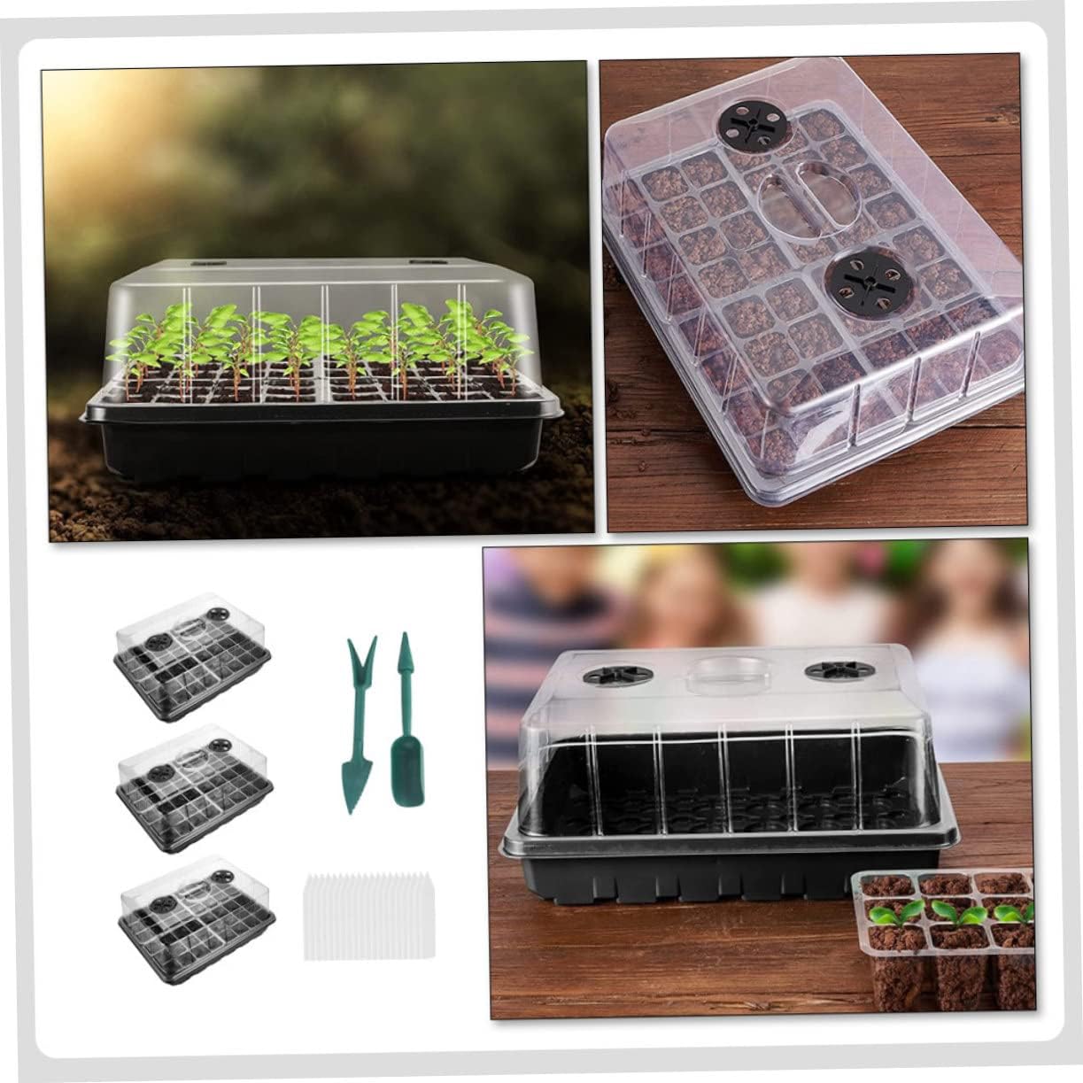 Kisangel 1set Plant Germination Trays Ventilation Nursery Growing Boxes for Sowing Includes Tools for Indoor Propagation and Moisture Retention