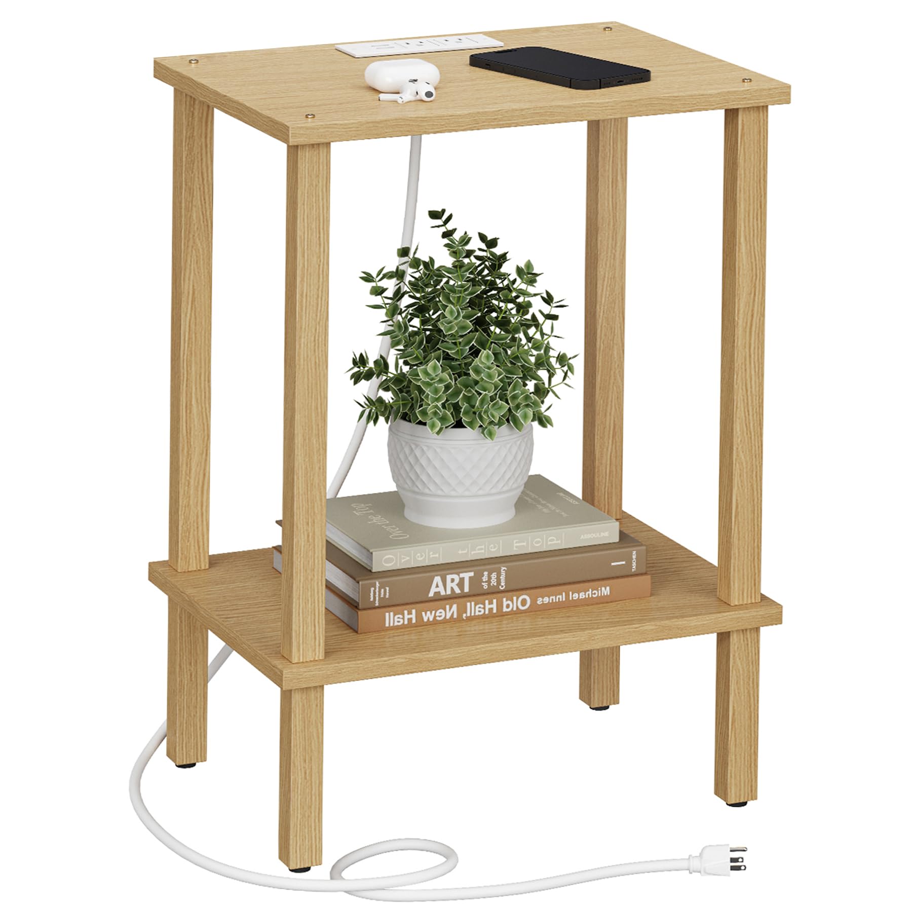 Petite table d'appoint avec prises de courant intégrées couleur naturel