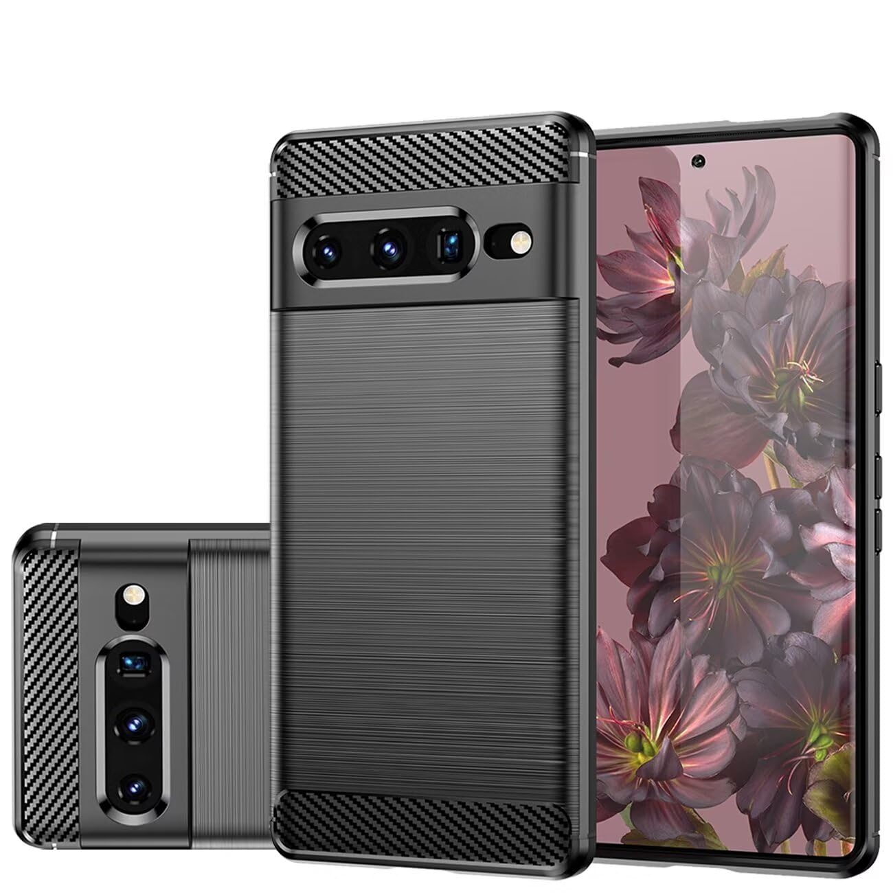 Case for Pixel 7 Pro Case, Google 7 Pro GE2AE Case, Slim Thin Carbon Fiber Phone Case TPU Soft Back Cases Anti-Scratch Shockproof Protective Cover for Google Pixel 7 Pro Black