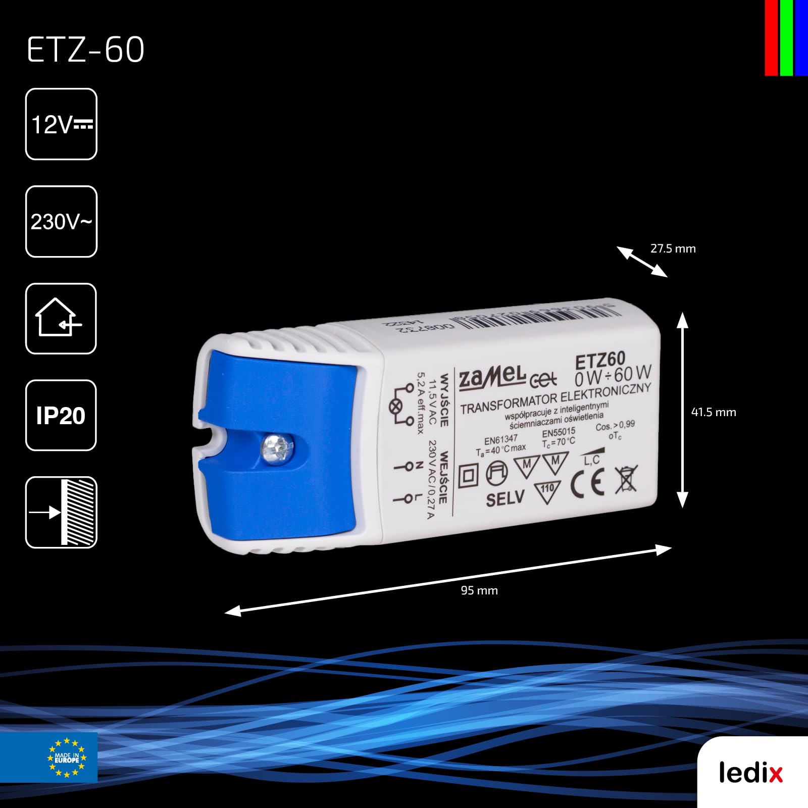 ETZ-60 transformator elektroniczny 12 V 60 W