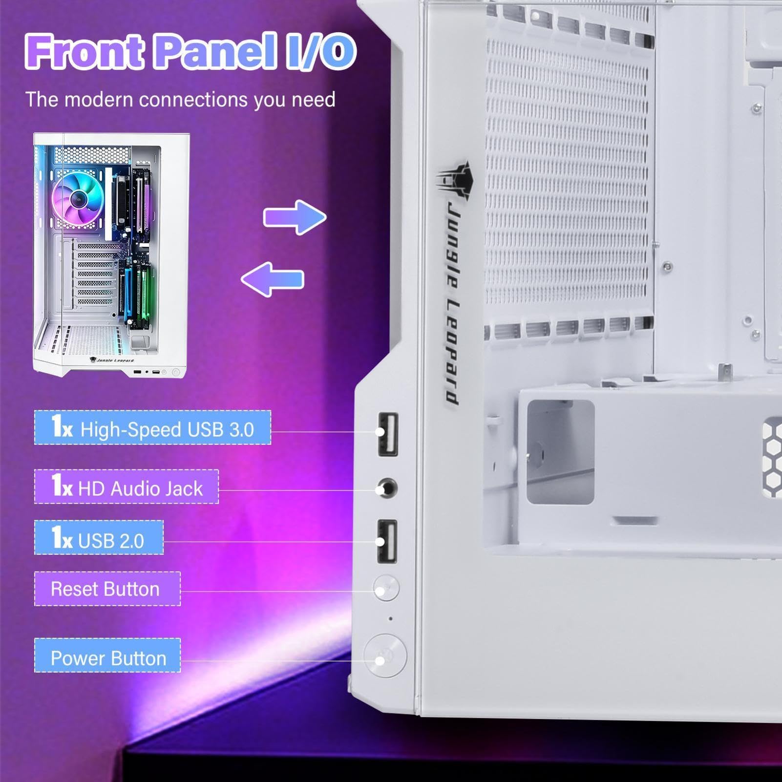 Case ATX Alto Flusso d'Aria | Case Per PC Da ATX Supporta Fino A 10 Ventole Cassa Desktop Con Pannelli Laterali Anteriori In Vetro Temperato Compatibile