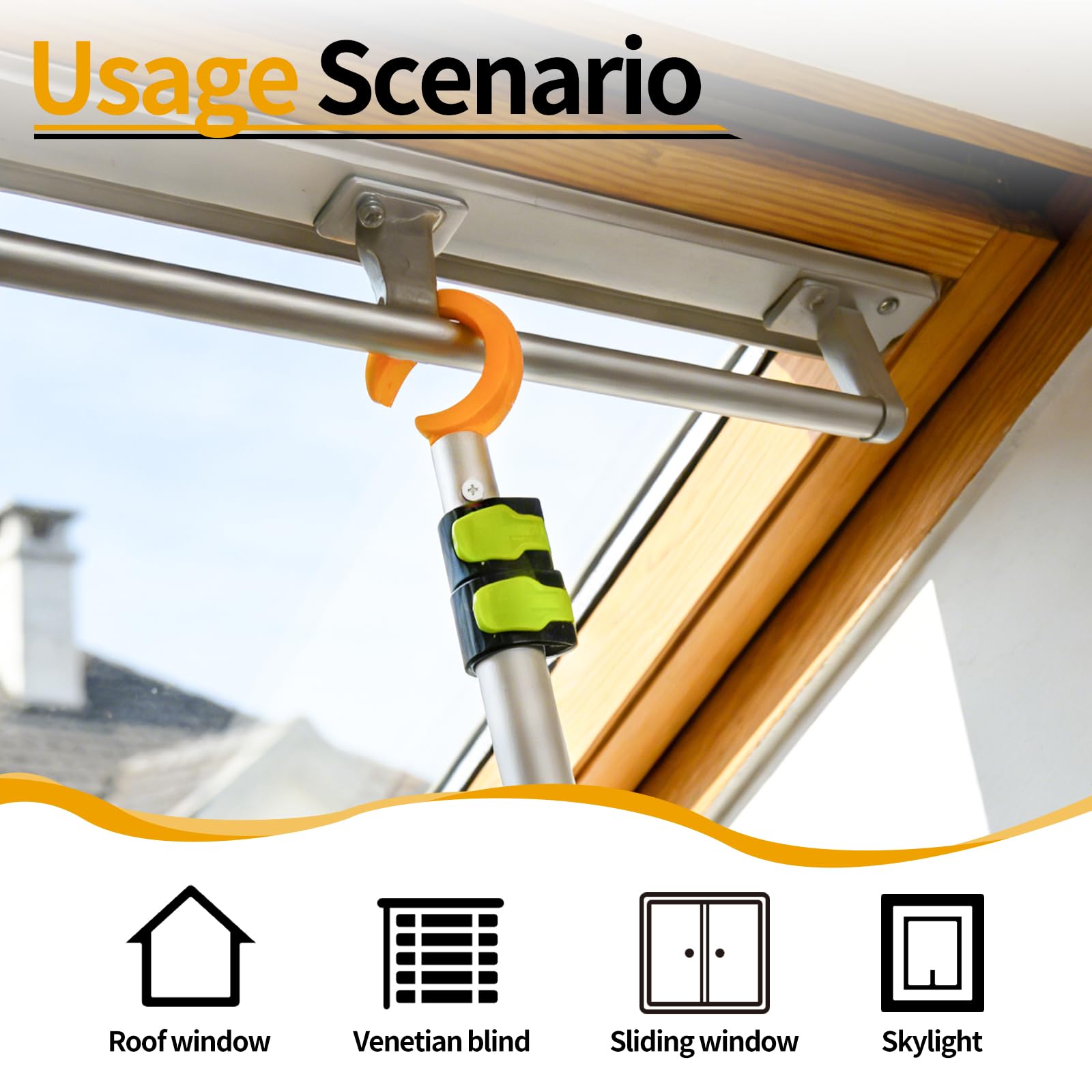 Fensteröffner Stange Für Velux Dachfenster Stange Zum Öffnen - Teleskopstange Fenster Öffnen Fenstergriff Verlängerung Mit Stockhaken Fensteröffner Verlängerung Dachluken Haken Window Opener 80-190cm