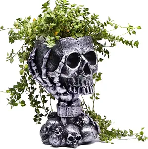 Skull Planter, Gothic Indoor/Outdoor Plant Pot with Drainage