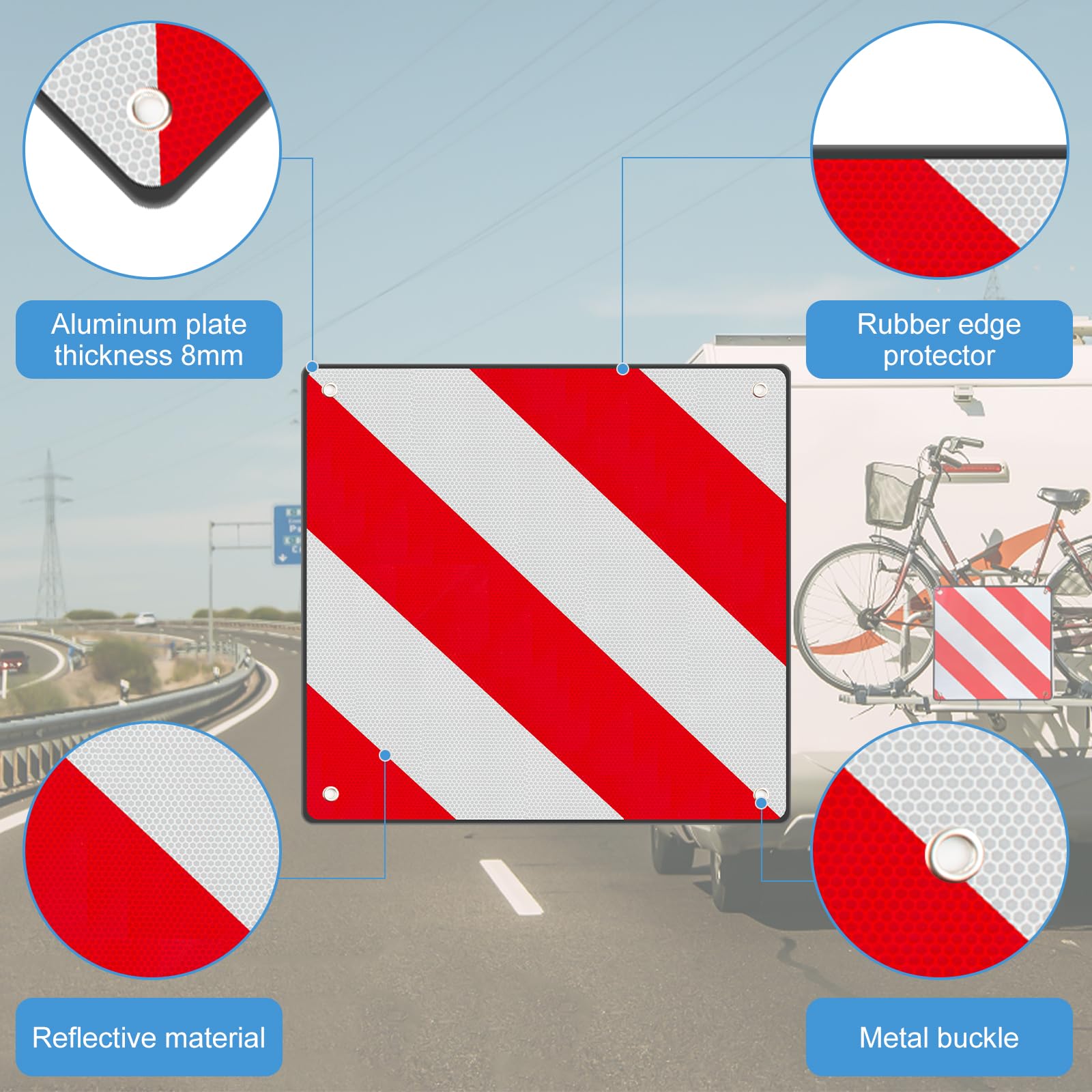 Afenau 2 in 1 Warntafel Fahrradträger Italien Spanien mit 4 Spannseilen 50x50cm
