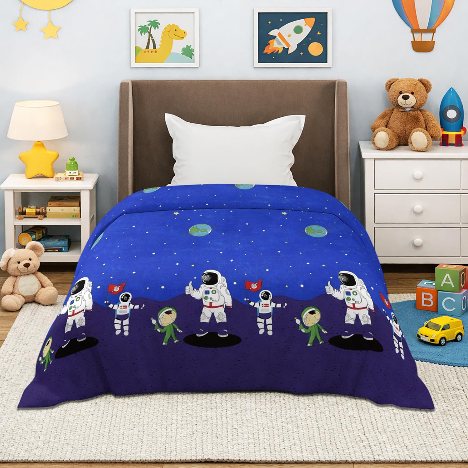 MORADO 210 TC Glace Cotton Duvet Cover for Single Bed 60x90 Inches Space Man Design - Soft, Breathable Quilt/Razai/Blanket Cover with Zipper Closure & Corner Ties on All Corners-image-41