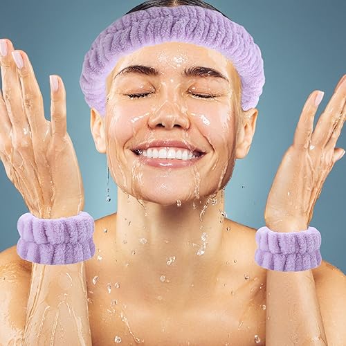Miniatura 9 de YIYEI - Diademas de lavado facial, diadema de spa para lavar la cara con pulseras a juego, diademas toallas de muñeca para niñas, lavado de rostro,