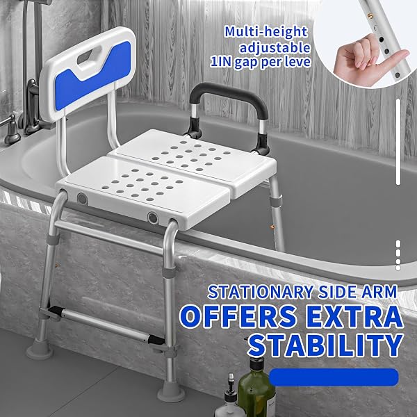 Heavy Duty Width Adjustable Bath Tub Transfer Shower Bench for Inside Tub Extended Shower Chair with Adjustable Height and Reversible Backrest Handicap Shower Chair Seat for Elderly and Disabled - 5