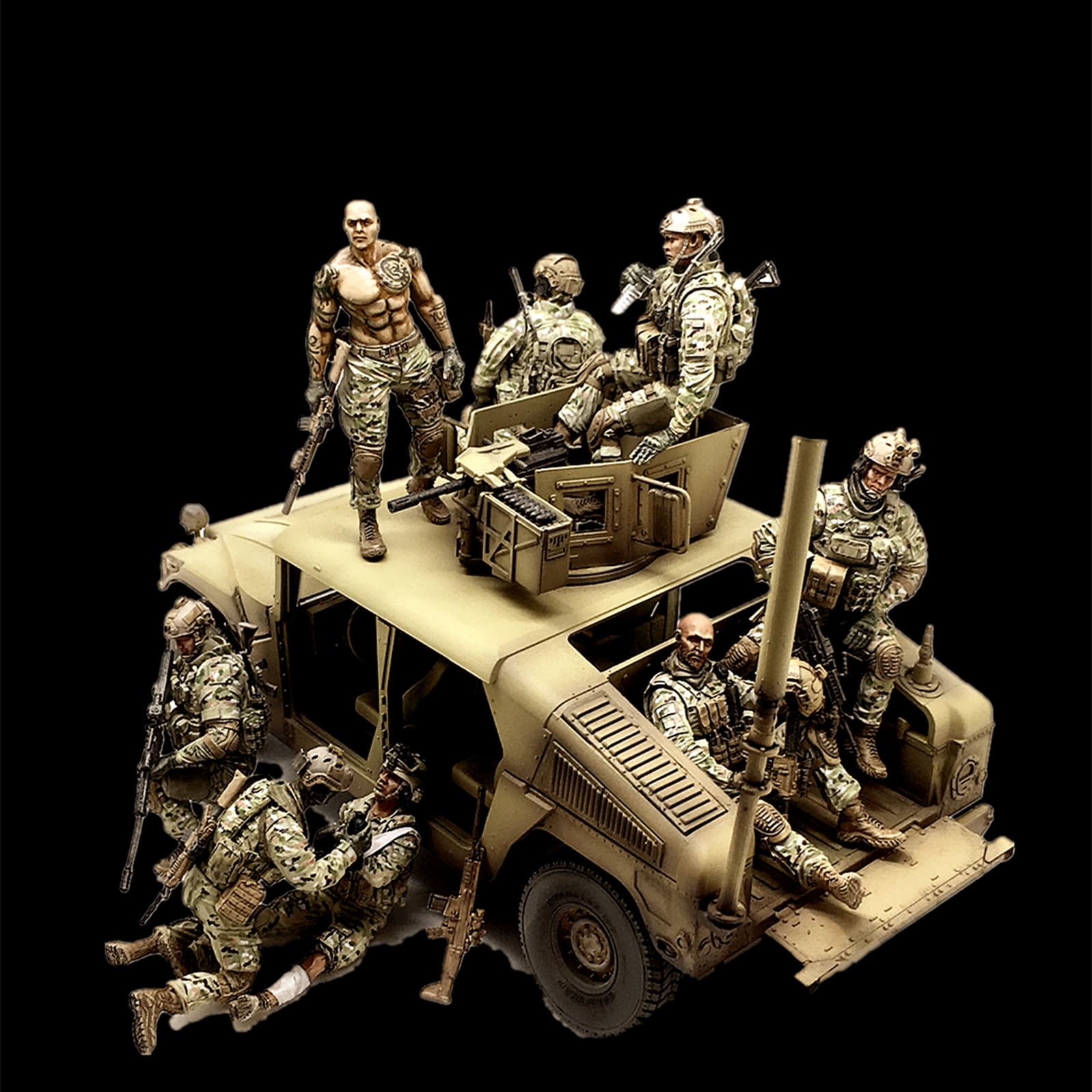 【1/35】 Amerykański żołnierz komandos model redukowany z żywicy niezmontowane i niemalowane części z żywicy (8 osób, bez samochodu) // tg8r-7