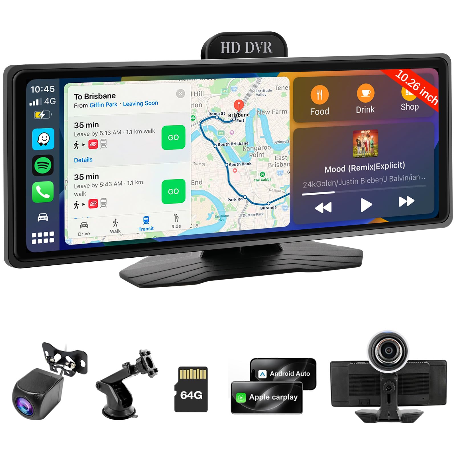 Haudio Wireless Carplay Screen for Car, 9.26" Portable Car Radio with Apple CarPlay & Android Auto, Backup Camera/Mirror Link/GPS/BT/Voice Control/AUX