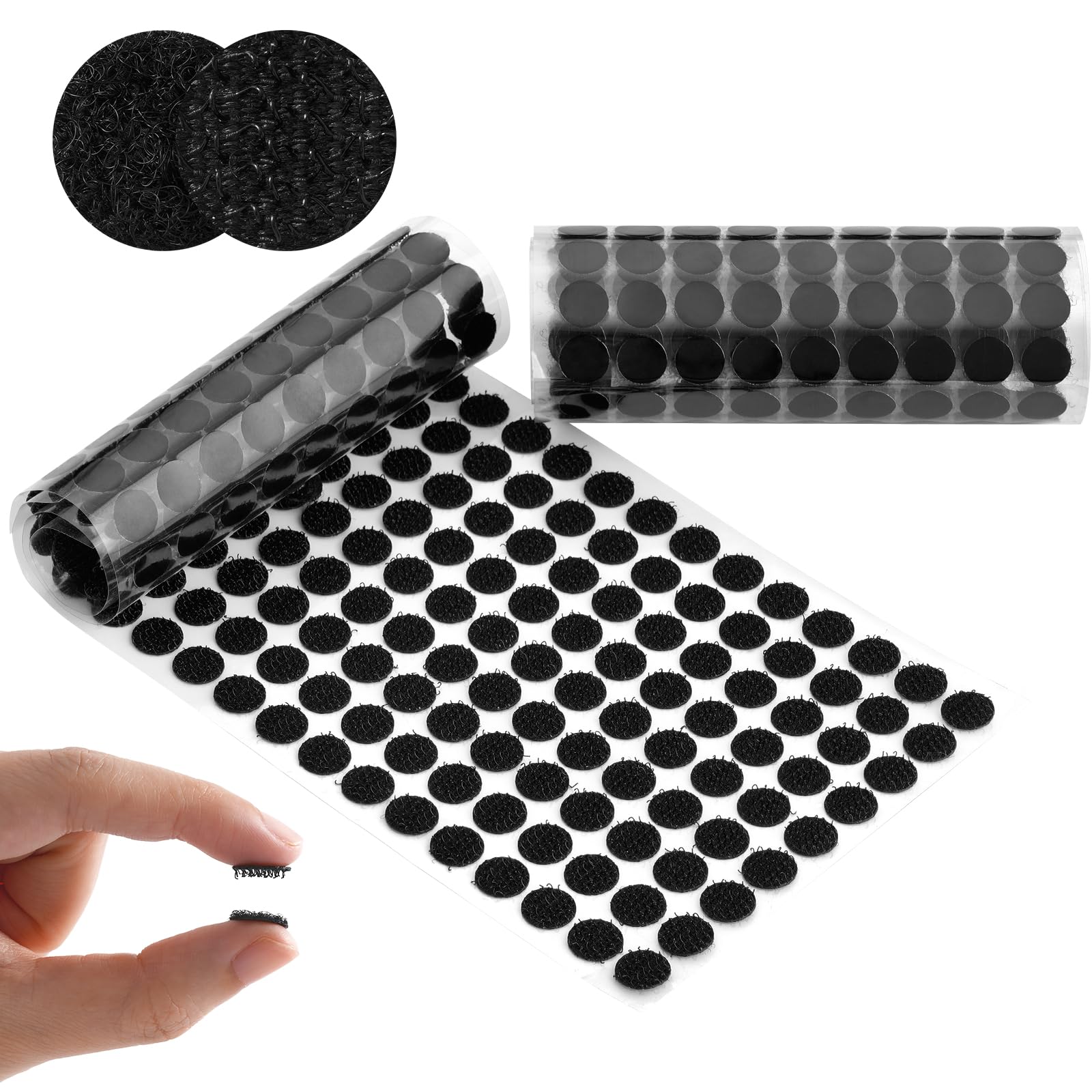 FAKILO Strong Adhesive Hook and Loop Dots - 1000pcs 10mm Black dots, Waterproof & Removable for Secure Fastening in Home, Office & Crafts, Home DIY Essential