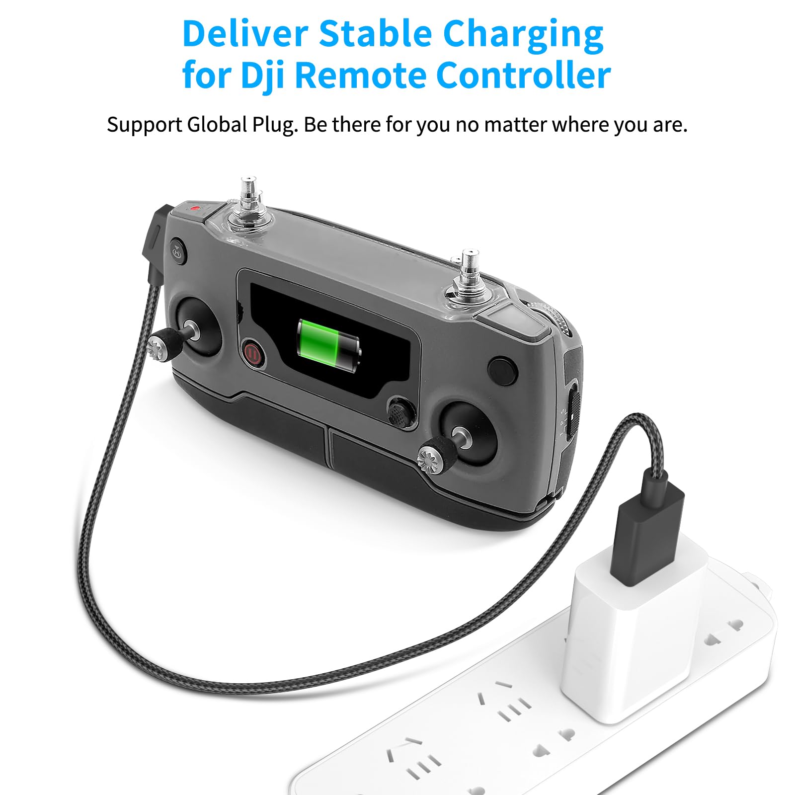 1 m USB A auf USB C Fernbedienungskabel für DJI Mavic 2 Pro Zoom, Mini, SE, Air, Spark Drohne, 90 ° rechtwinkliges Nylon-geflochtenes Ladekabel für DJI Drohnen-Controller, nur Strom, Schwarz