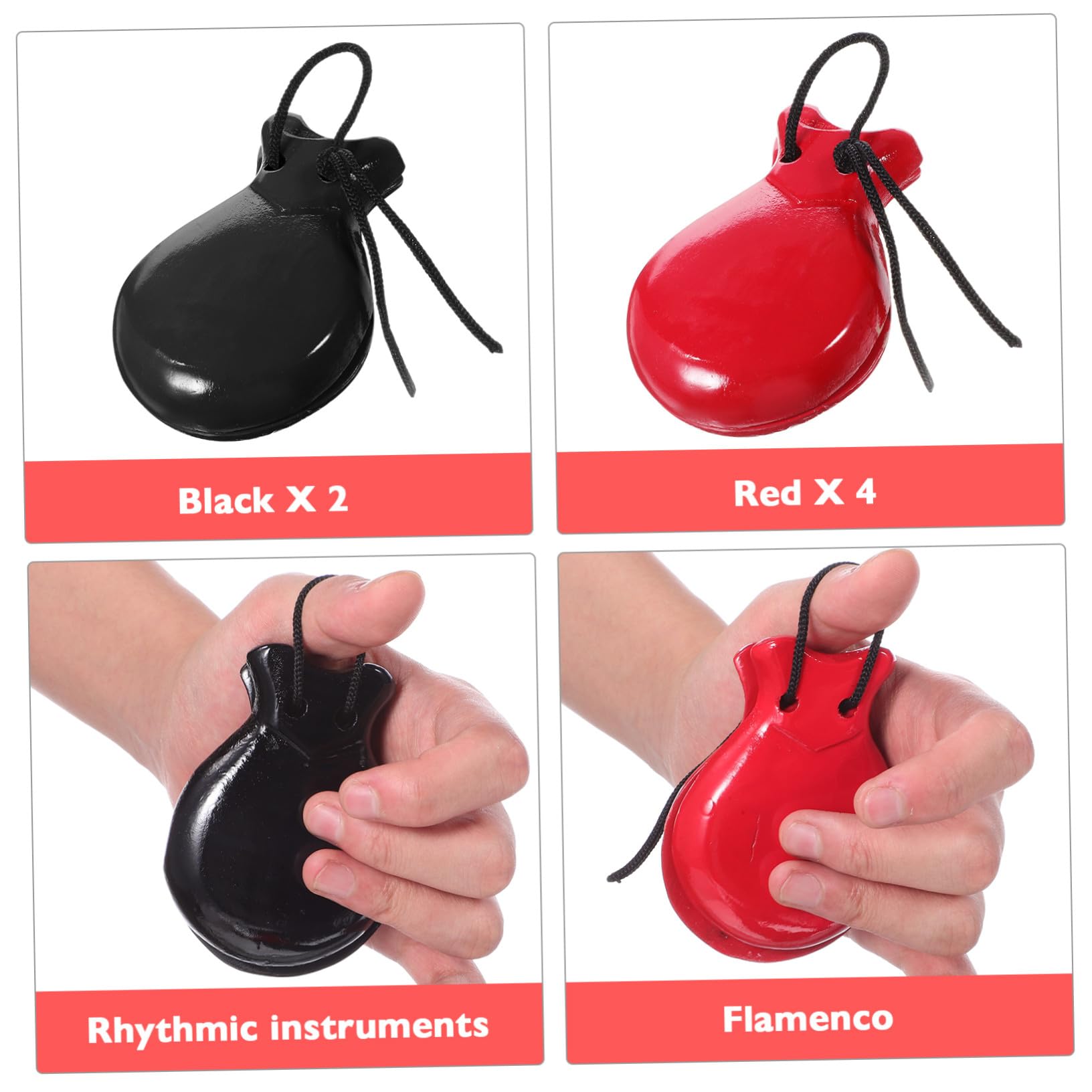 Didiseaon 2 paia Castagnette in Legno per Nero e Rosso Strumento Percussione con Suono Nitido e Resistente per Sviluppo Ritmo Musicale e Giochi Educativi