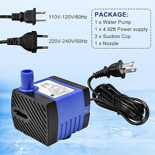 Miniatura 6 de CHANCS Bomba de agua de CA 110V 2.5W 160LH 42GPH alta elevación 1.48ft pequeña bomba sumergible para humidificadores