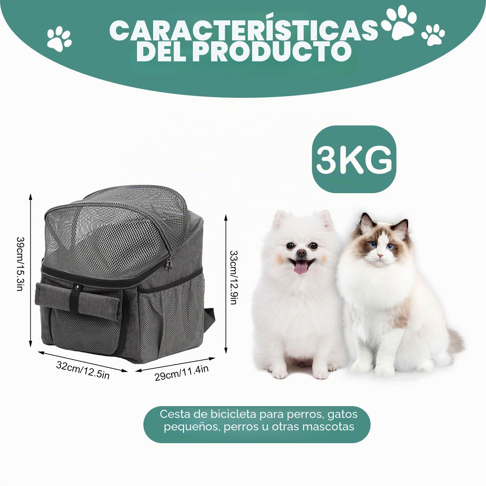 Cesta de bicicleta para mascotas con adaptador de manillar, cesta frontal plegable, bolsa de mochila para gato y perro con correa