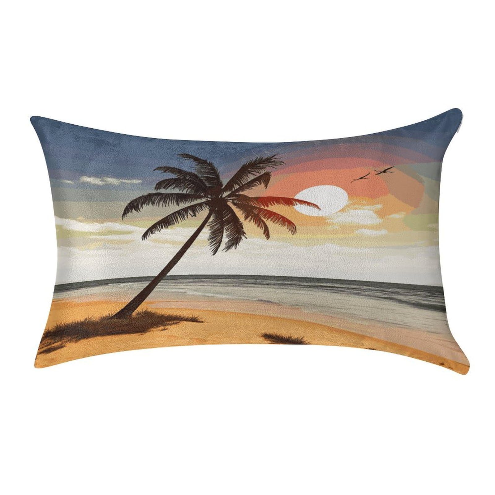 MUSM Palm Tree on Beach Pillow Case 12"X20" Luxury Velvet Throw Pillow Cover Fade Resistant Cozy Soft Pillowcases Pillow Protector Pillow Shams Lumbar Pillow Shells for Home&Gifts