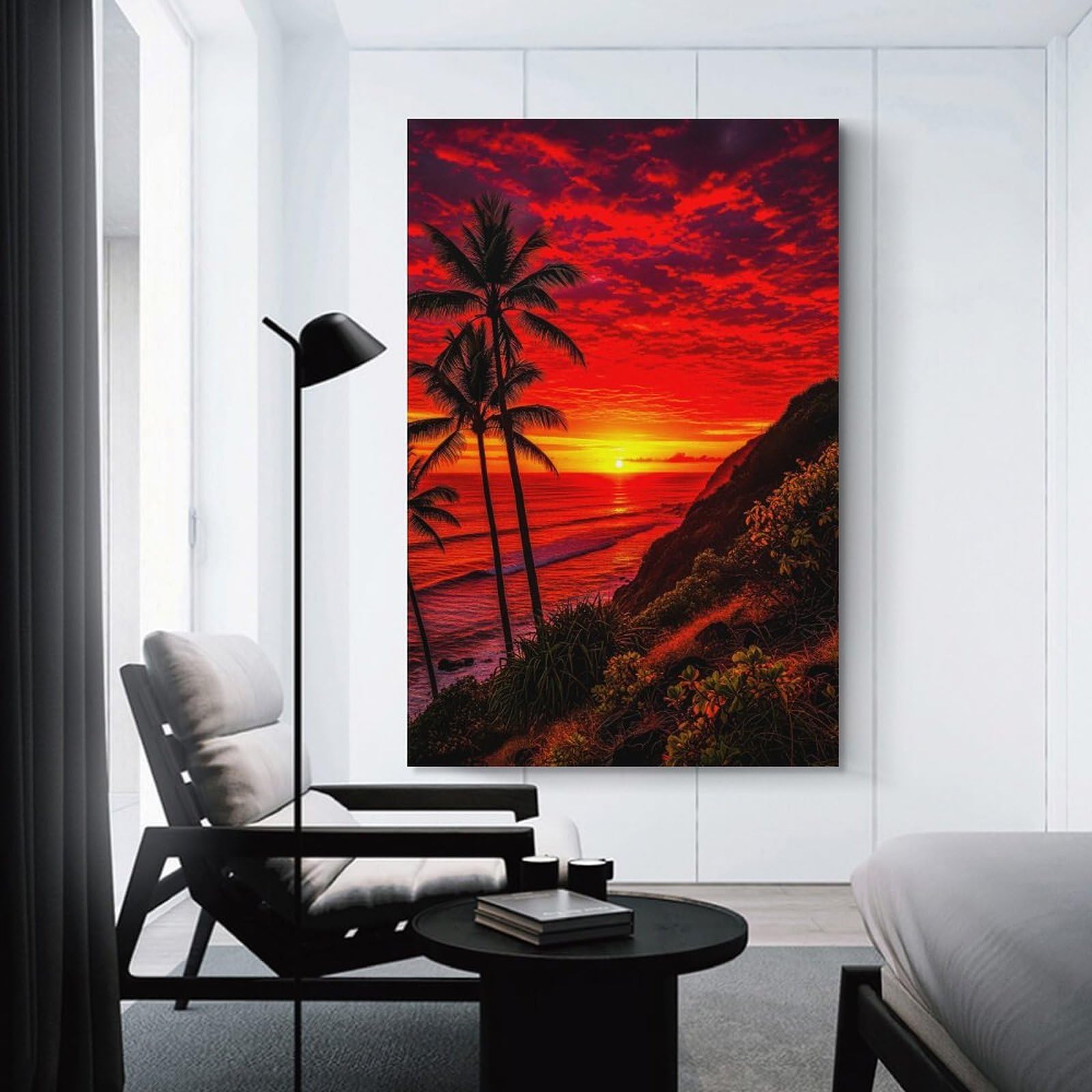 Junmoney Dramatic Sunset Over Tropical Ocean Wall Art Print, 08x12inch(20x30cm), for Study, Office Or Focused Interiors, Home Office Artwork with Decorative Appeal