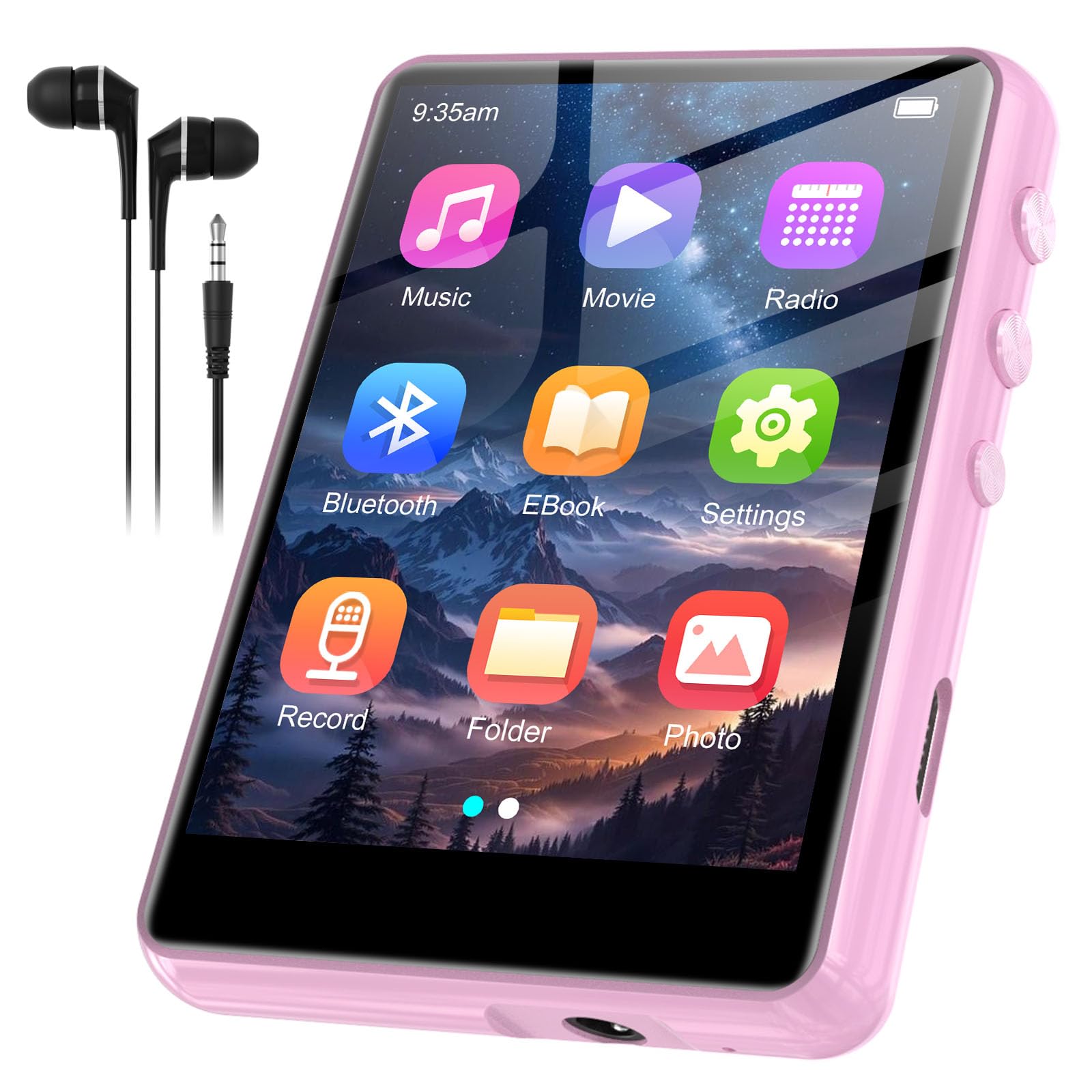 SWOFY Lettore MP3 da 128 GB con Bluetooth da 5,3-2,4 pollici, touch screen, suono Hi-Fi, altoparlante integrato, funzione di registrazione, radio FM, può essere esteso a 512 GB (rosa)