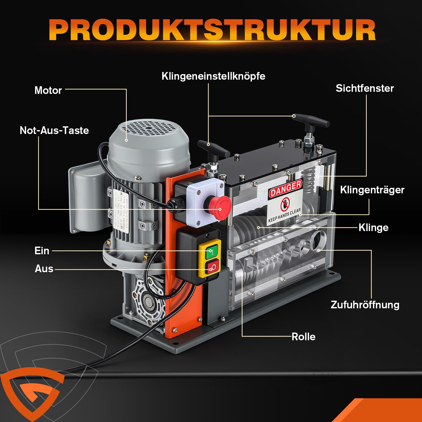 Elektrische Abisoliermaschine, 550 W, 1,5 mm-40 mm, Kabelabisoliermaschine, Kabel Abisolierwerkzeug, 11 Kanäle 10 Klingen zum Recycling von Kupferdrähten/Entfernen, Isolierung aus Kunststoff
