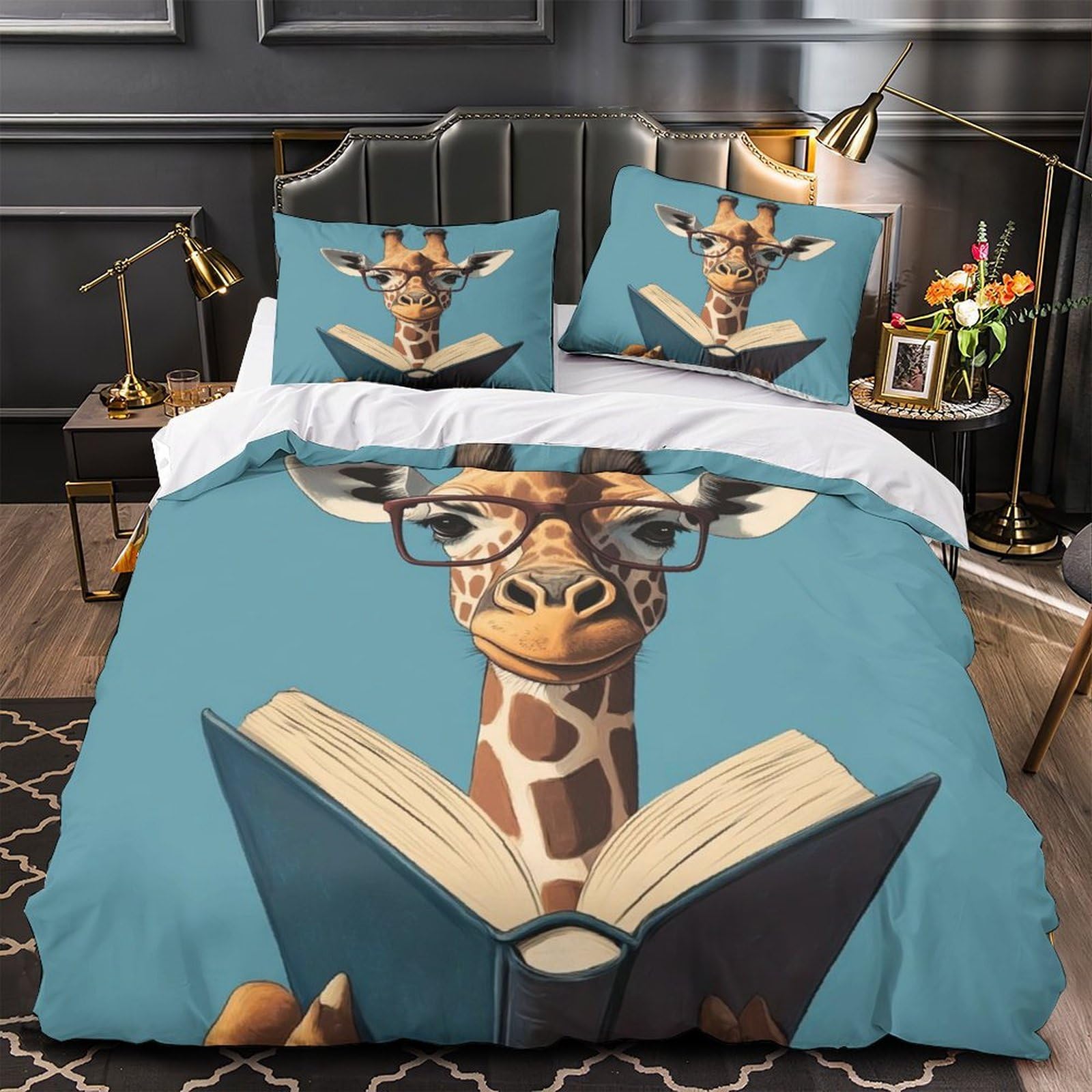 Housse de couette girafe 3D hypoallergénique pour lit enfant sans acariens