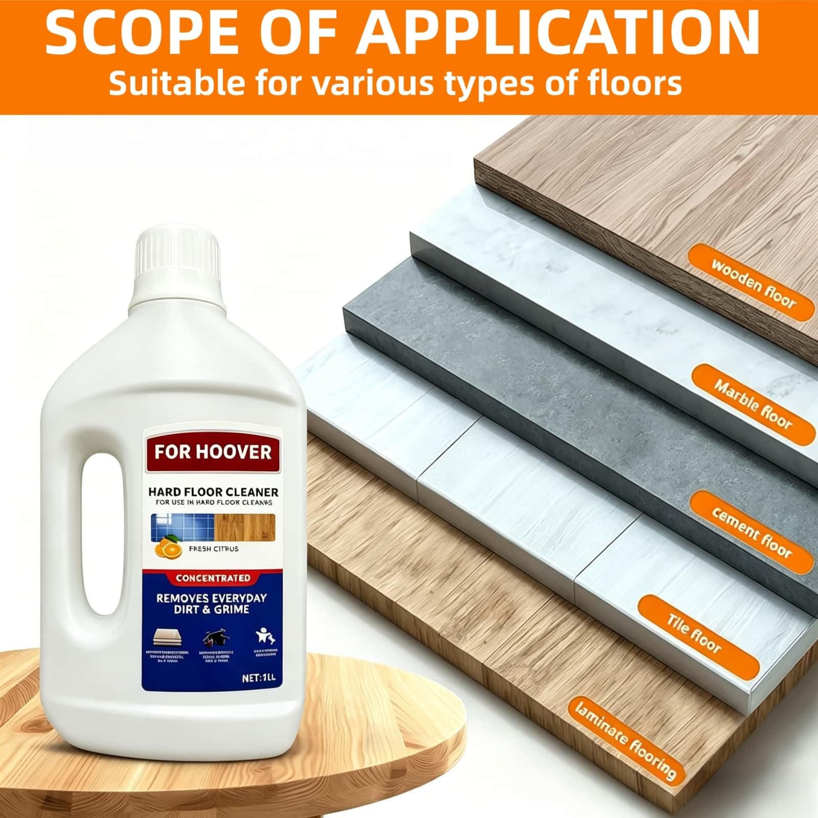 Compatible con Hoover Limpiador for Pisos Duros, 1L, Aroma Cítrico Fresco, Fórmula Concentrada, Elimina Suciedad & Mugre Diarias(2 PCS)
