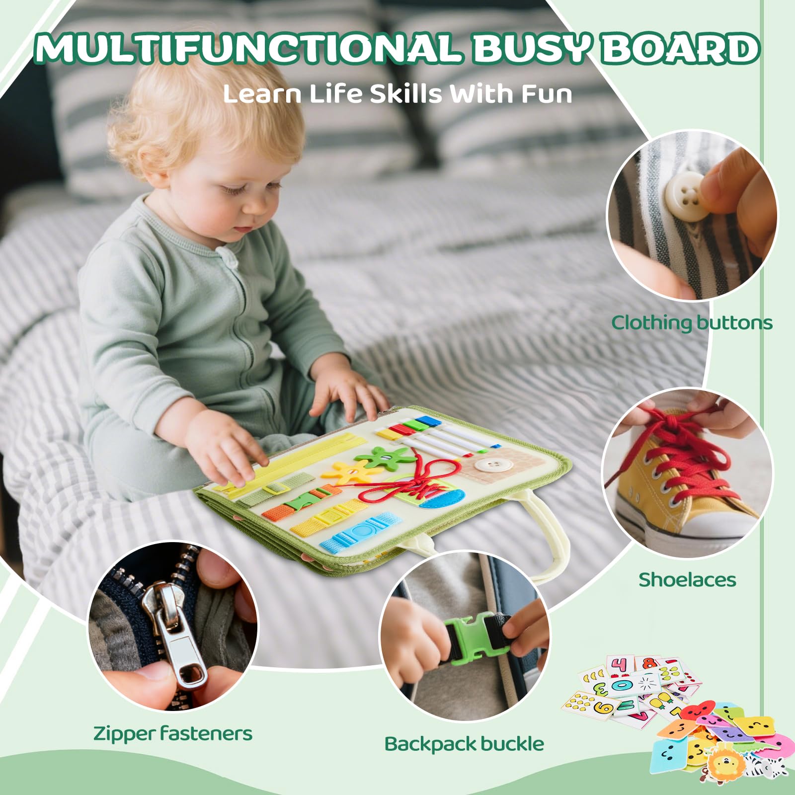 Busy Board, Quiet Book Montessori zabawka dla dzieci od 3, 4, 5, 6 lat, 9 w 1, zabawka motoryczna, zabawka sensoryczna, zabawka edukacyjna, książka o aktywności, zabawka podróżna, prezent dla chłopców
